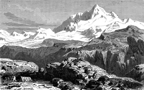 illustrations, cliparts, dessins animés et icônes de ancienne gravure du mont everest - himilaya