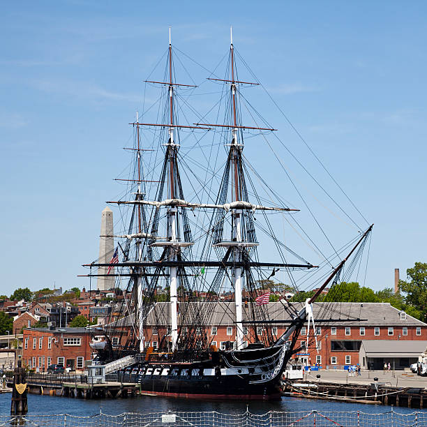 USS Constitution at Her Berth The USS Constitution berthed in Boston Harbor. boston harbor stock pictures, royalty-free photos & images