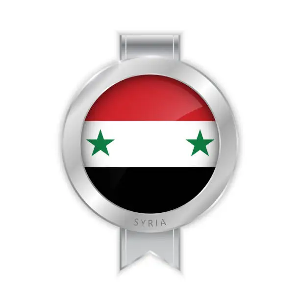 Vector illustration of Syria flag silver brooch, stickers. 3D vector style