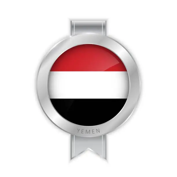 Vector illustration of Yemen flag silver brooch, stickers. 3D vector style