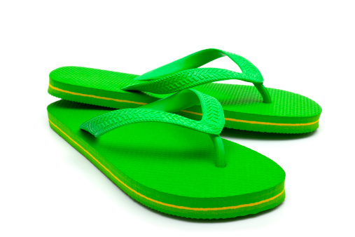 sandals  flip flops color green orange isolated on white background.