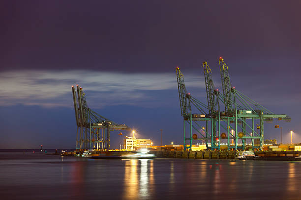 Container Harbor At Night stock photo