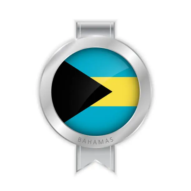 Vector illustration of Bahamas flag silver brooch, stickers. 3D vector style