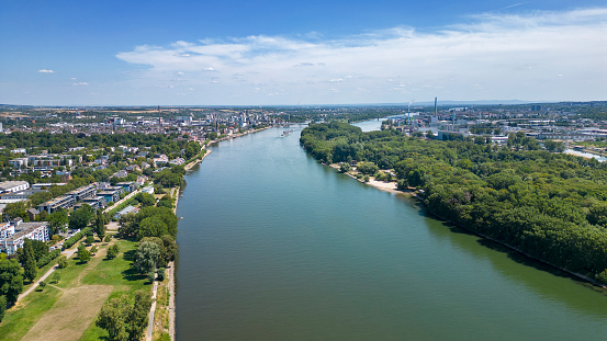 Wiesbaden Biebrich, Rhine river - aerial view