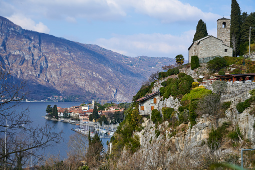 The St. George Church in Mandello del Lario, a tourist destination on Como Lake. Lecco Province. Italy.