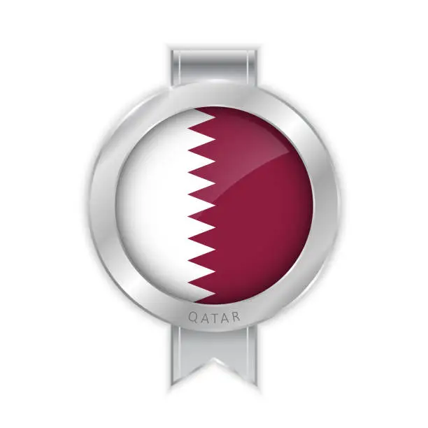 Vector illustration of Qatar flag silver brooch, stickers. 3D vector style