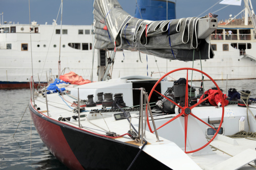 Modern sailng boat moored in Rijeka harbor, Croatia