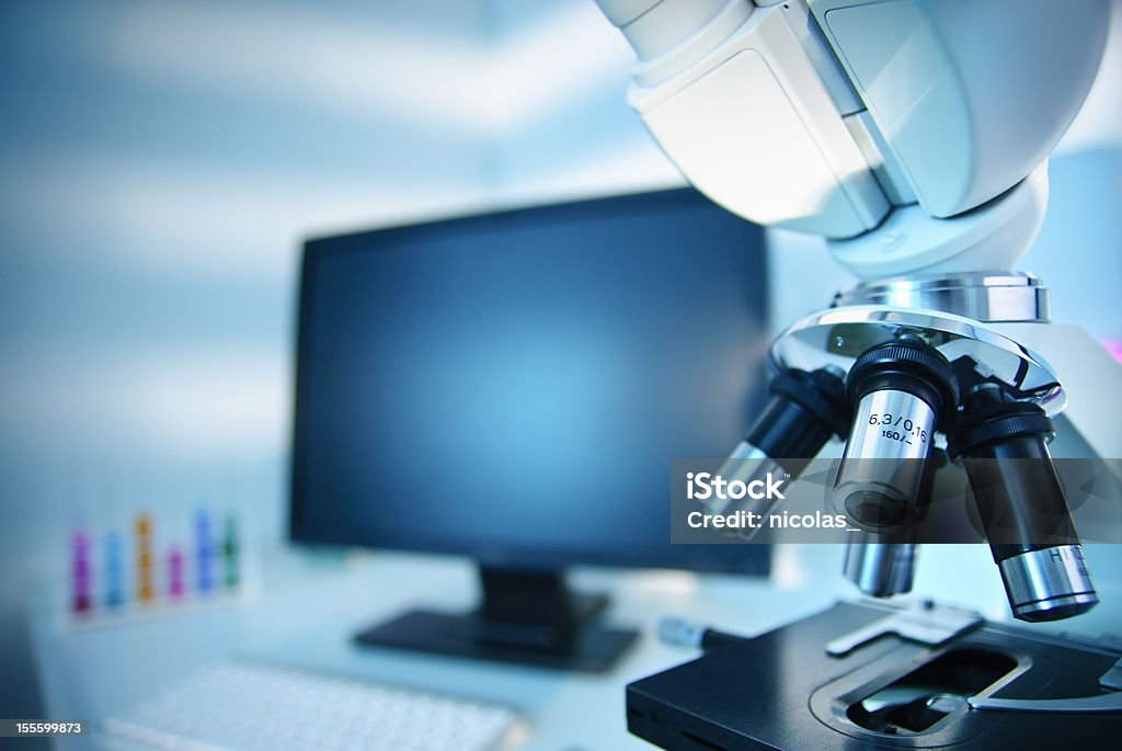 Laboratory Closeup of a microscope Biology Stock Photo