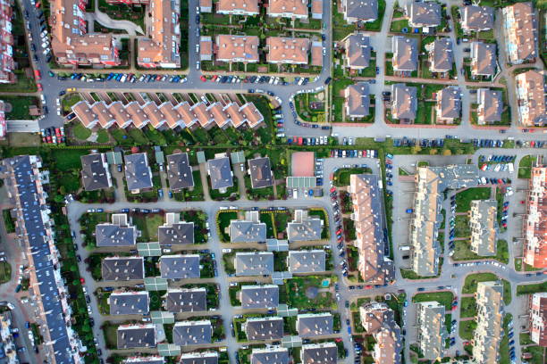 istock Aerial view of suburban housing development 155600212