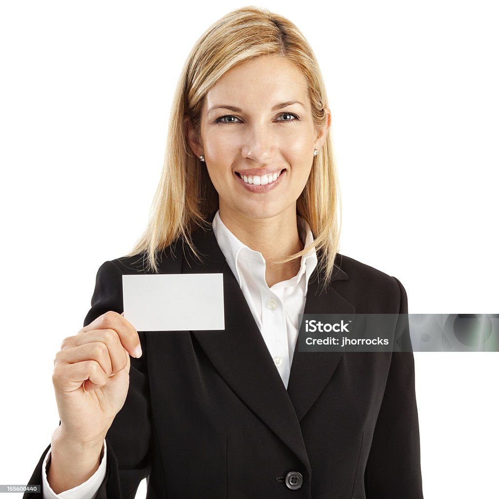 Businesswoman with Blank Business Card  Business Card Stock Photo