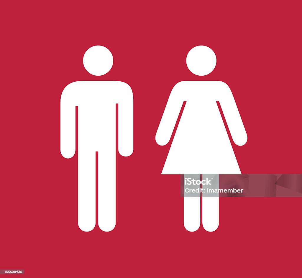 Quadrados vermelho e branco sinal de banheiros masculino e feminino - Foto de stock de Sinal de Banheiros royalty-free