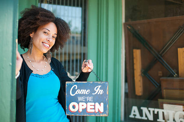 istock Small Business Owner with Open Sign 155601293