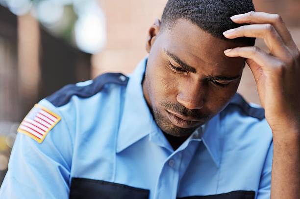 Pensive American Security Officer stock photo