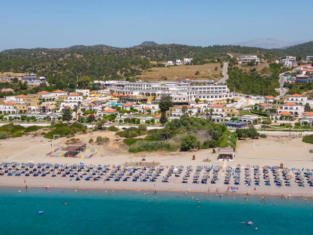 Kiotari beach and coastline in Rhodes, Greece stock photo