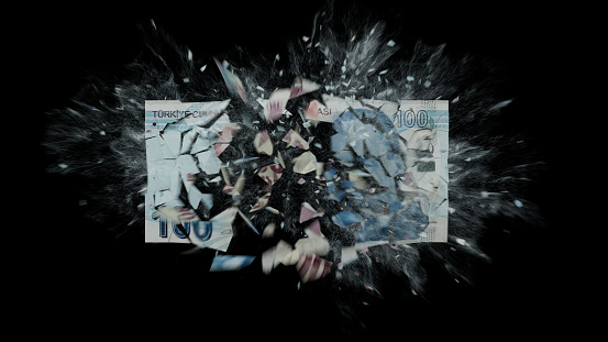 Turkish banknote exploding