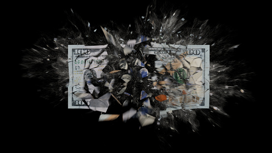 USA Dollar banknote exploding