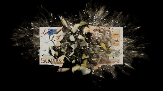 Euro banknote exploding