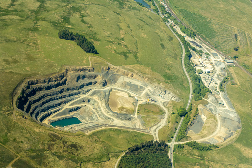 A large quarry in England, United Kingdom, see from above.