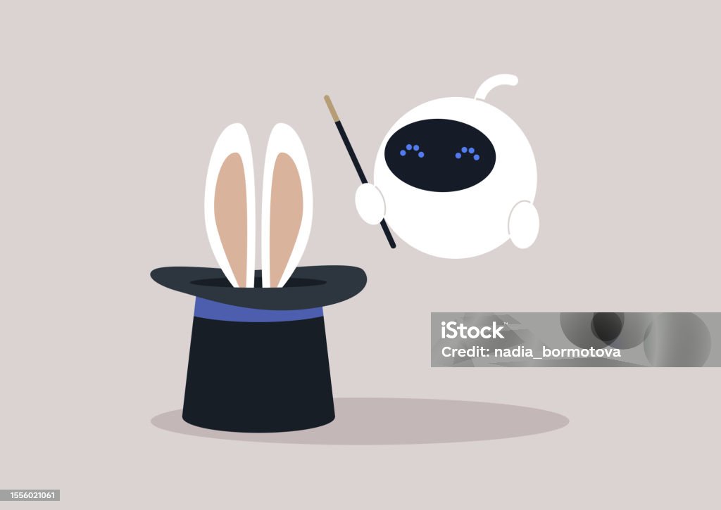 Robot Rabbit Ear Cute White Robot Doing A Trick With A Hat And A Pair Of Rabbit Ears ...