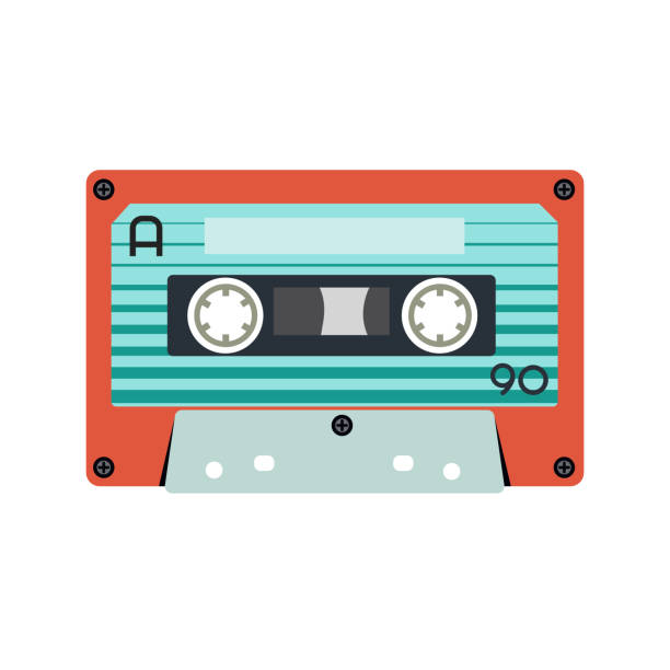 ilustraciones, imágenes clip art, dibujos animados e iconos de stock de cassette de música retro. cinta de dj estéreo, cintas de casetes vintage de los 90 y cinta de audio. casete de reproducción de radio antiguo, casete de mezcla de música rock de los años 1970 o 1980. - radio old fashioned antique yellow