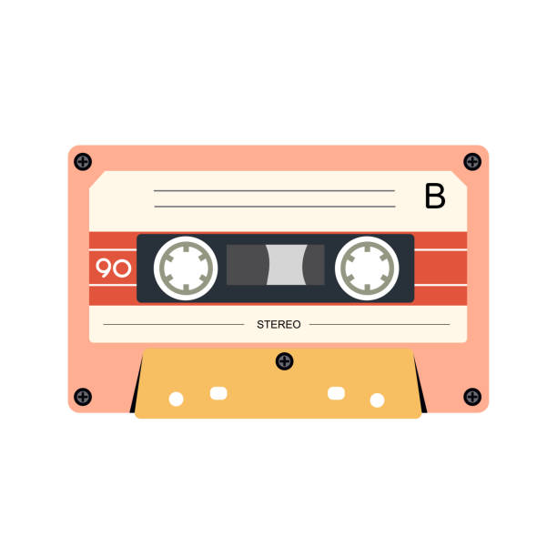 ilustraciones, imágenes clip art, dibujos animados e iconos de stock de cassette de música retro. cinta de dj estéreo, cintas de casetes vintage de los 90 y cinta de audio. casete de reproducción de radio antiguo, casete de mezcla de música rock de los años 1970 o 1980. - radio old fashioned antique yellow