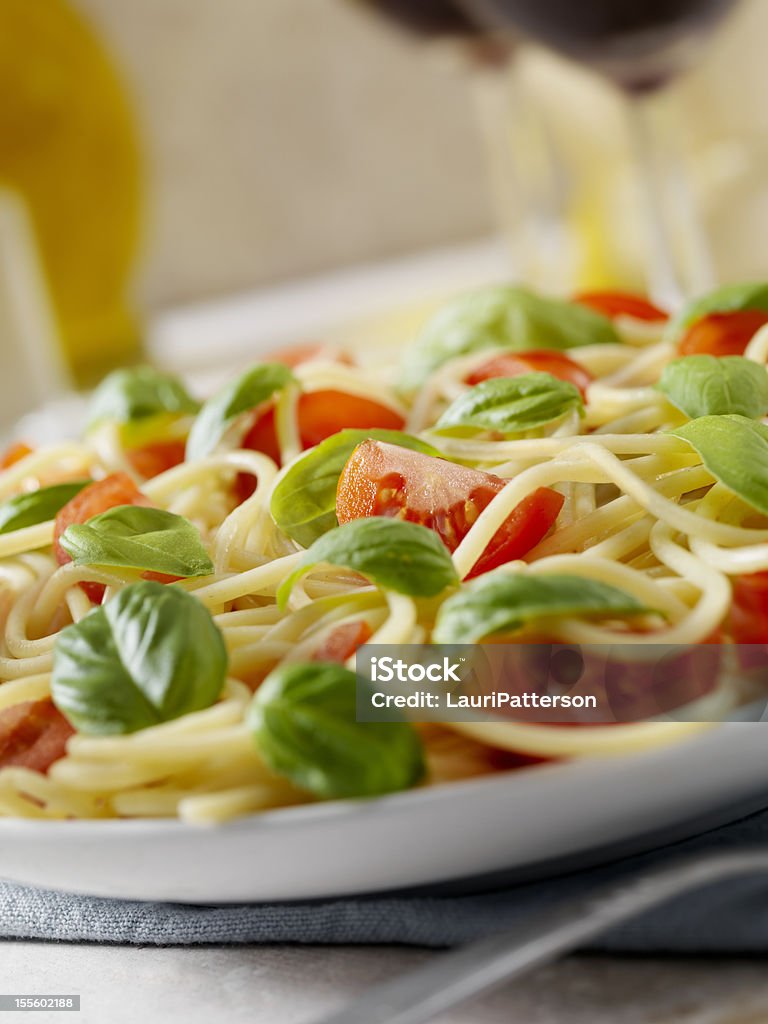 Pasta with Fresh Basil and Tomatoes  Basil Stock Photo