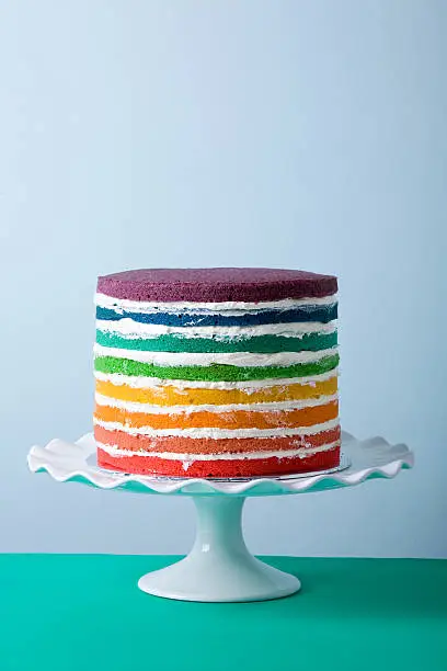 8 layers of colorful rainbow cake