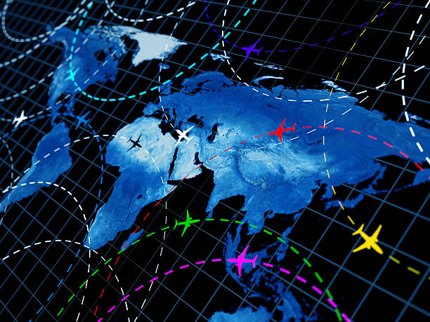 istock Map of the world showing air traffic patterns 155603053