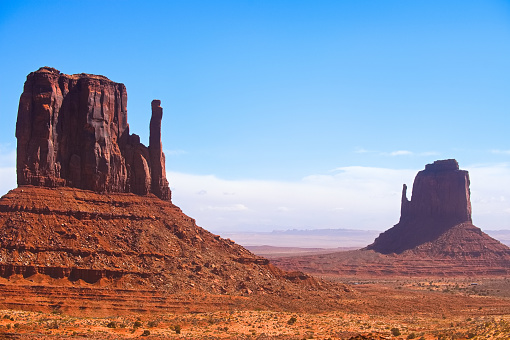 The Mittens are the most iconic formations in Monument Valley. Travel Destination in Southwest US, Arizona and Utah