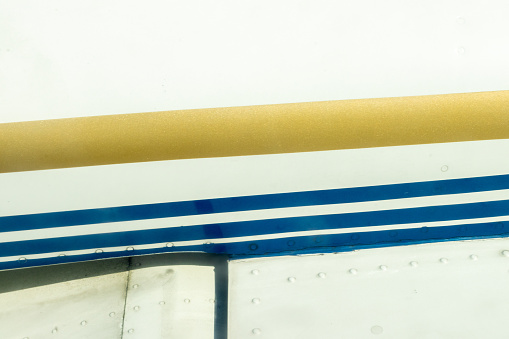 A closeup of the joining sections of an aircraft's wing.