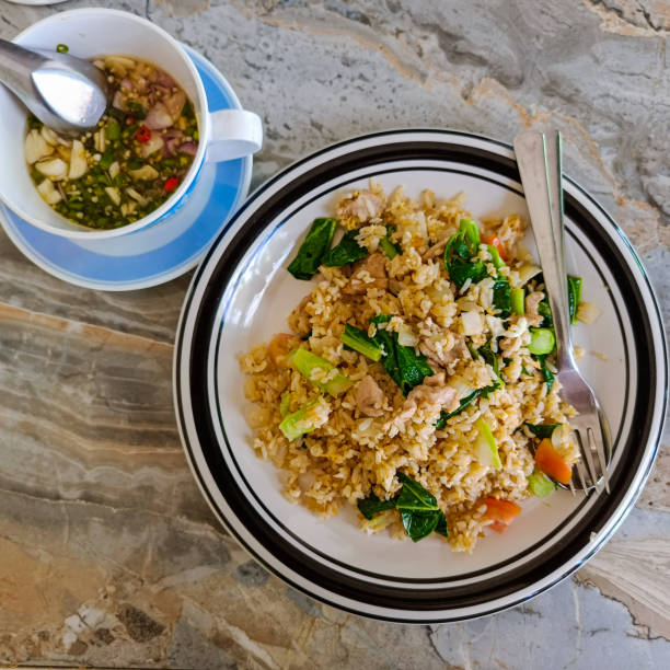 Top view Lunch time pork fried rice Thai Food