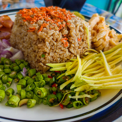 Lunch time Asian food Shrimp Paste Fried Rice (Khao kluk kapi)