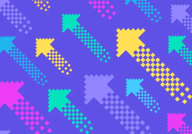 Vector illustration of Video Game Retro Pixel Arrow Moving Up Abstract Background