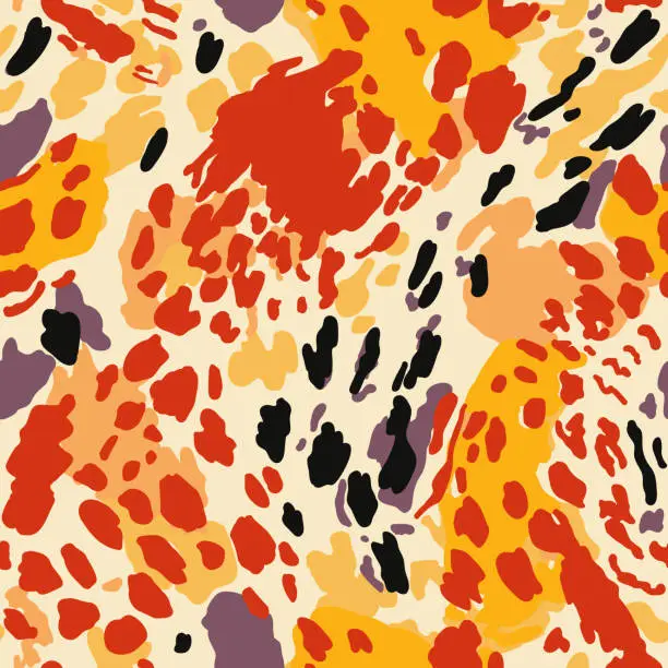 Vector illustration of Abstract textured leopard skin seamless pattern. Creative animal fur wallpaper. Wild african cats camouflage background.