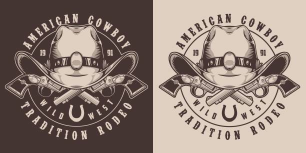 ilustrações, clipart, desenhos animados e ícones de panfleto vintage de cowboy americano monocromático - cowboy hat personal accessory equipment headdress