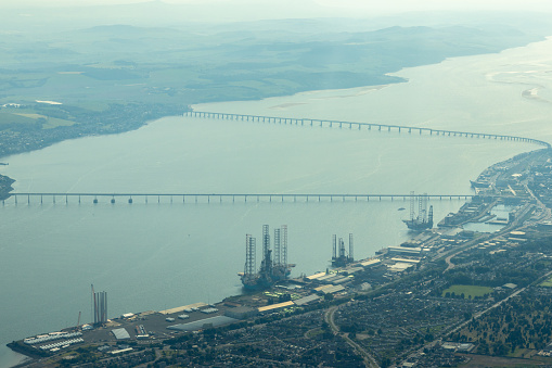 Tay Road Bridge seen from above, in Dundee, in Scotland.