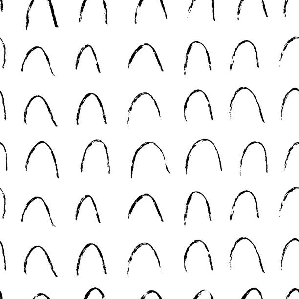 ilustrações de stock, clip art, desenhos animados e ícones de half circles seamless pattern. hand drawn scallop, doodle thin lines, simple arches. black paint hand drawn background. simple geometric backdrop for wrapping paper. rough vector illustration. - characters pen shoe vector