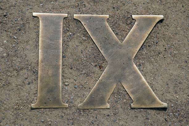 istock Details and elements. Roman numeral nine. Cast from brass. Sundial dial on earth. 1556163775