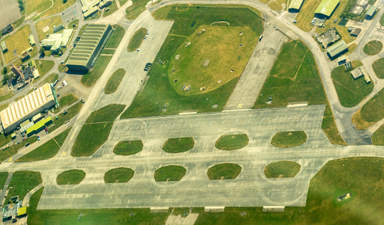 An aerial view of an Air Force base in the United Kingdom.
