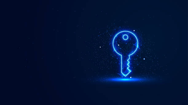 istock A futuristic glowing key symbol with plexus lines and glitter particles. A key in the neon light style. The concept of success. Digital technology background 1556182294
