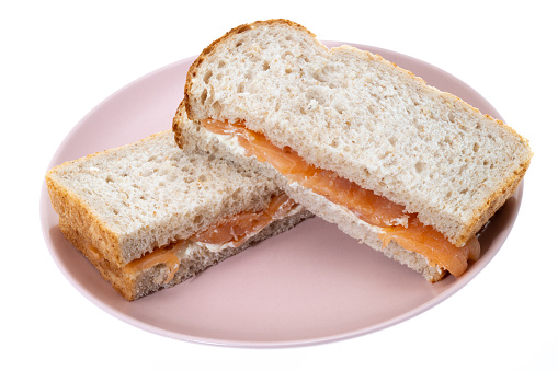 Set of different tasty croissant sandwiches on white background