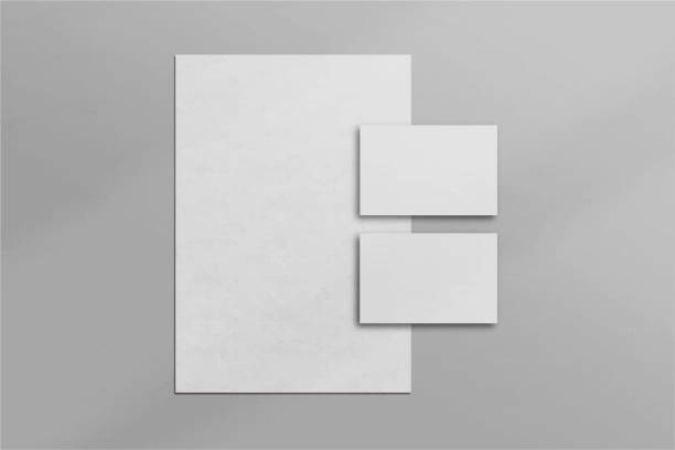 satz der sammlung leeres leeres weißes briefpapiermodell, visitenkarte a4, flyer, broschüre, geschäftsmann. 3d-vektor-illustration. - visitenkarten und briefpapier stock-grafiken, -clipart, -cartoons und -symbole
