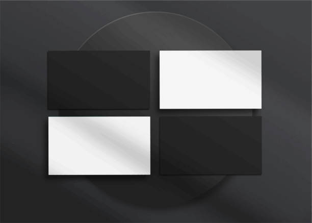istock Realistic elegant and minimalist black and white blank business card mockup. 3D vector illustration. Windows shadow and leaves overlay on isolated background. 1556236547