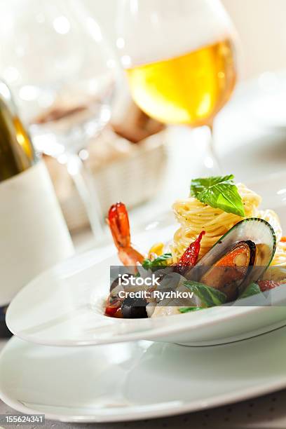 Seafood Spaghetti Stock Photo - Download Image Now - Gourmet, Wine, White Wine