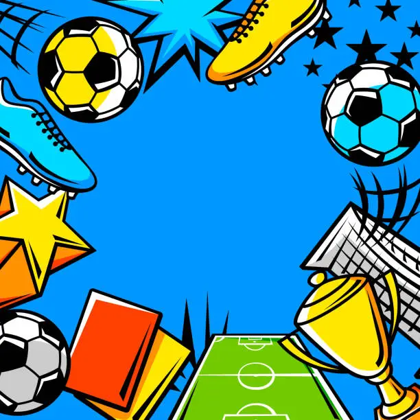 Vector illustration of Background with soccer symbols. Football club illustration.