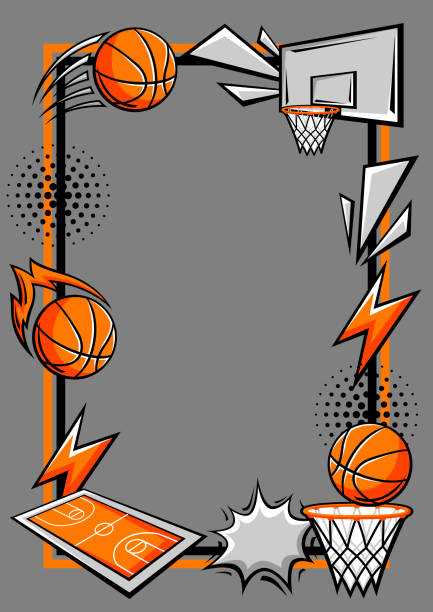 ilustrações de stock, clip art, desenhos animados e ícones de frame with basketball items. sport club illustration. - basketball sport storm star