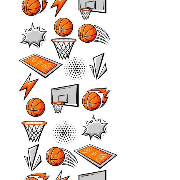 ilustrações de stock, clip art, desenhos animados e ícones de pattern with basketball items. sport club illustration. - basketball sport storm star
