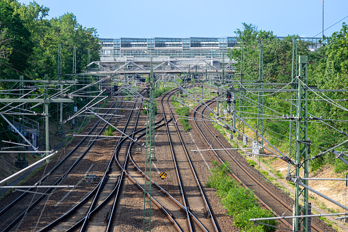 High angle view of railroad tracks against railroad station Südkreuz, Berlin Tempelhof