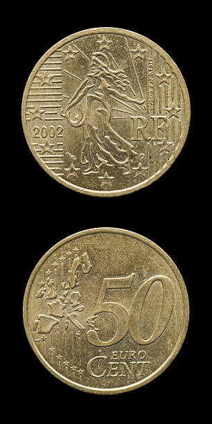 50 centów euro -france - france currency macro french coin zdjęcia i obrazy z banku zdjęć