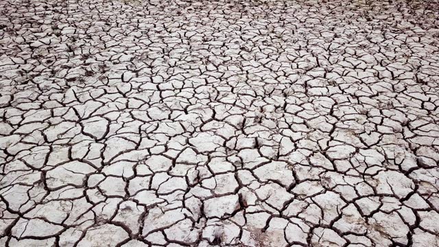 Cracked soil caused by long draught. Brown desiccated land with ground cracks